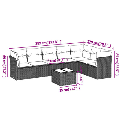 8 pcs conjunto sofás de jardim c/ almofadões vime PE castanho