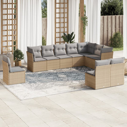 10 pcs conjunto de sofás p/ jardim com almofadões vime PE bege