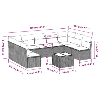 10 pcs conjunto de sofás p/ jardim com almofadões vime PE bege