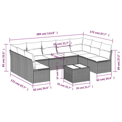 10 pcs conjunto de sofás p/ jardim com almofadões vime PE bege