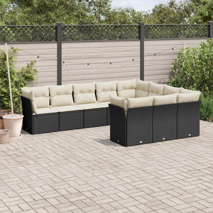 10 pcs conjunto sofás de jardim c/ almofadões vime PE preto