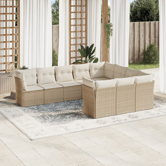 10 pcs conjunto de sofás p/ jardim com almofadões vime PE bege