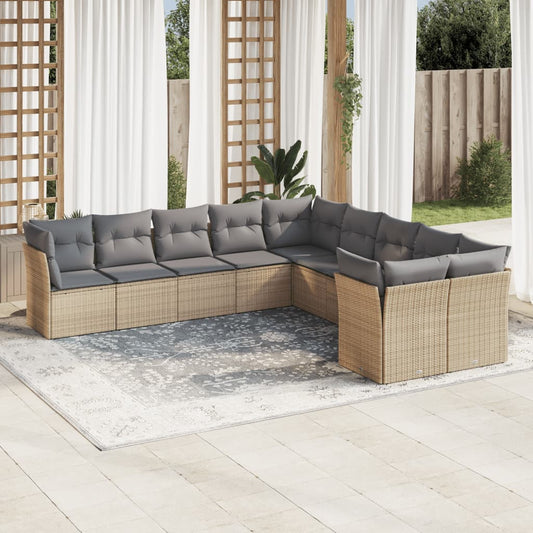 10 pcs conjunto de sofás p/ jardim com almofadões vime PE bege