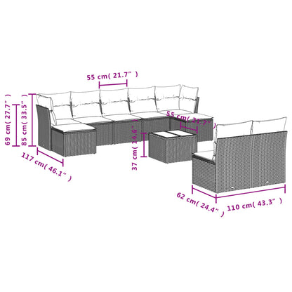 10 pcs conjunto de sofás p/ jardim com almofadões vime PE bege
