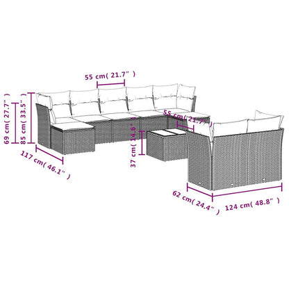 10 pcs conjunto de sofás p/ jardim com almofadões vime PE bege
