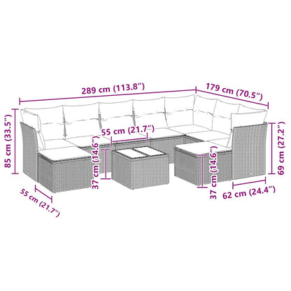 10 pcs conj. sofás jardim com almofadões vime PE cinzento-claro