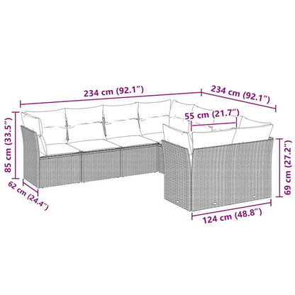 8 pcs conj. sofás jardim c/ almofadões vime PE cinzento-claro
