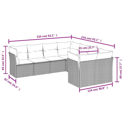 8 pcs conjunto sofás de jardim c/ almofadões vime PE castanho
