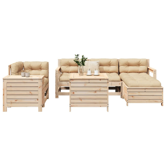 7 pcs conjunto de sofás para jardim madeira de pinho maciça