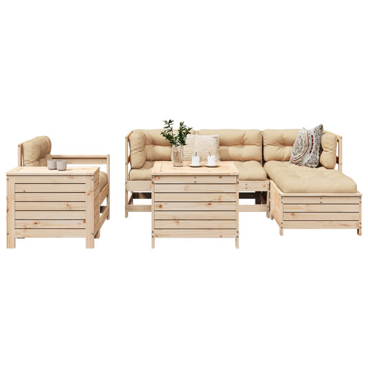 7 pcs conjunto de sofás para jardim madeira de pinho maciça