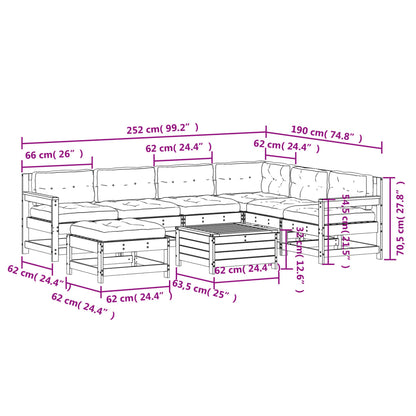8 pcs conjunto lounge de jardim c/ almofadões pinho impregnado