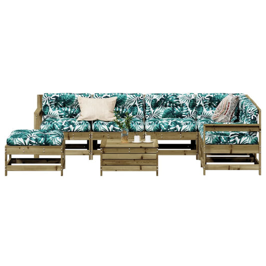 8 pcs conjunto lounge de jardim c/ almofadões pinho impregnado