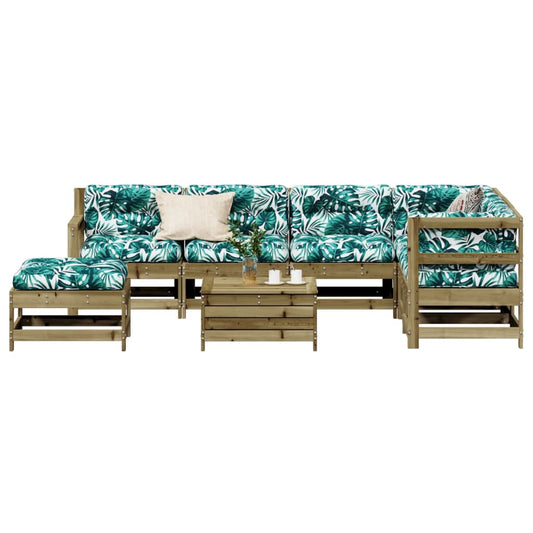 8 pcs conjunto lounge de jardim c/ almofadões pinho impregnado