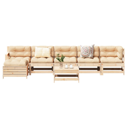 7 pcs conjunto lounge de jardim pinho maciço