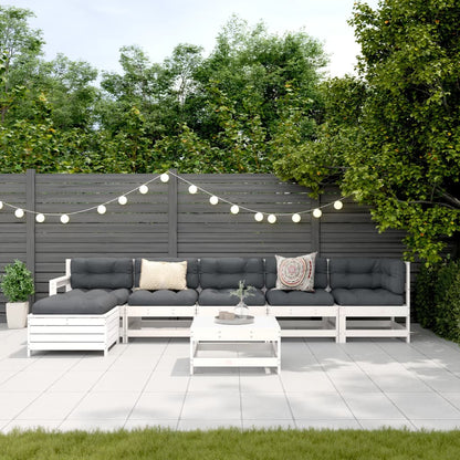 7 pcs conjunto lounge de jardim pinho maciço branco