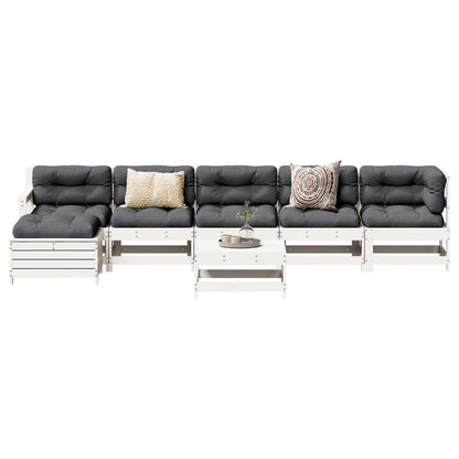 7 pcs conjunto lounge de jardim pinho maciço branco