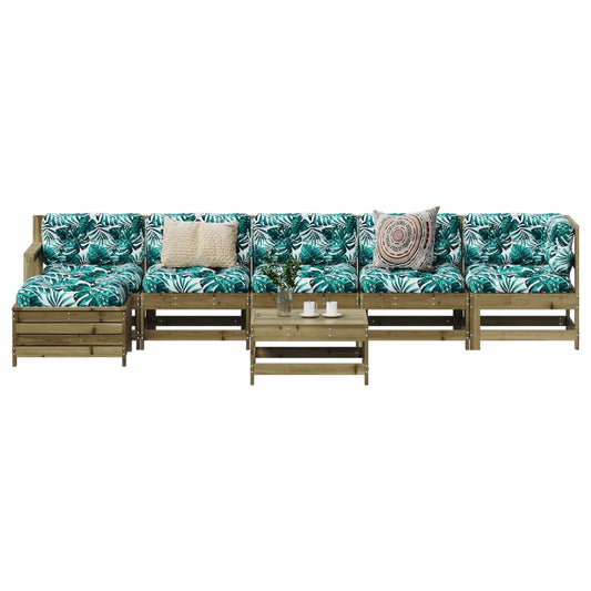 7 pcs conjunto lounge de jardim madeira de pinho impregnada