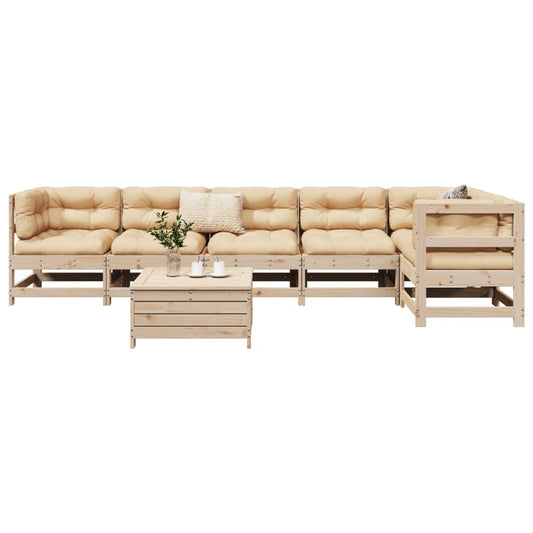 7 pcs conjunto de sofás para jardim madeira de pinho maciça