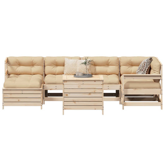 7 pcs conjunto de sofás para jardim madeira de pinho maciça