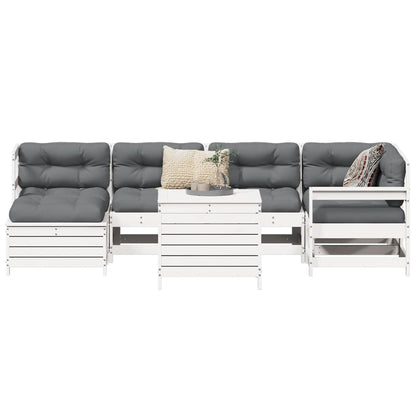 7 pcs conjunto de sofás para jardim pinho maciço branco