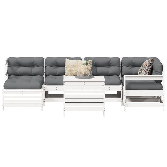 7 pcs conjunto de sofás para jardim pinho maciço branco