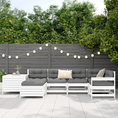 7 pcs conjunto de sofás para jardim pinho maciço branco