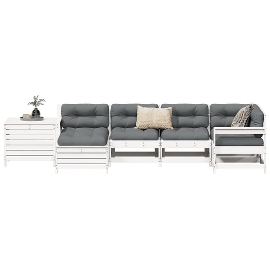 7 pcs conjunto de sofás para jardim pinho maciço branco