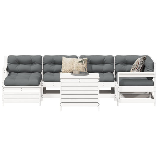 7 pcs conjunto de sofás para jardim pinho maciço branco