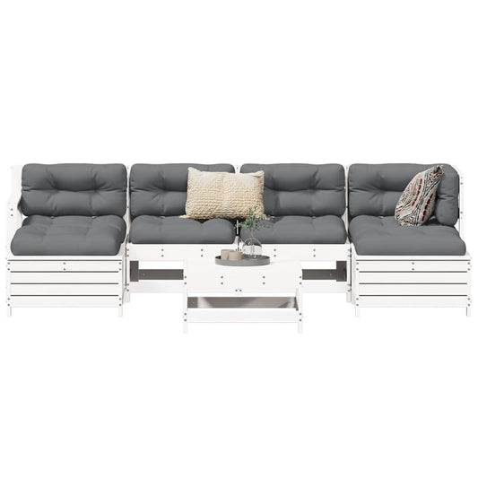 7 pcs conjunto de sofás para jardim pinho maciço branco