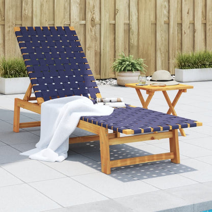Sun lounger with solid acacia table and dark blue fabric