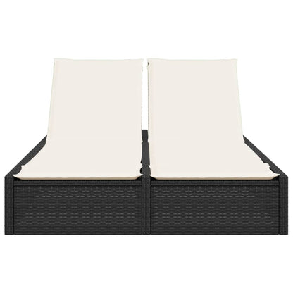 Double sun lounger with cushions in black poly rattan