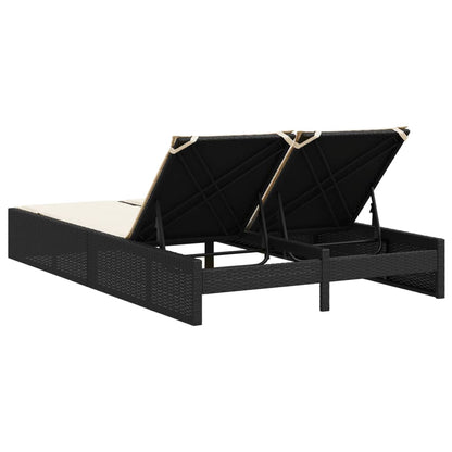 Double sun lounger with cushions in black poly rattan