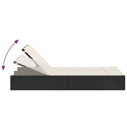 Double sun lounger with cushions in black poly rattan