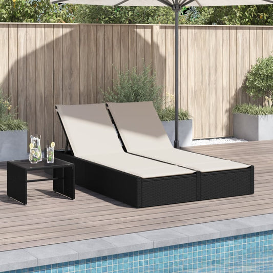 Double sun lounger with cushions in black poly rattan