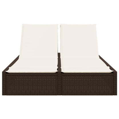 Double sun lounger with cushions in brown poly rattan