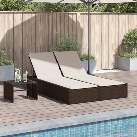 Double sun lounger with cushions in brown poly rattan