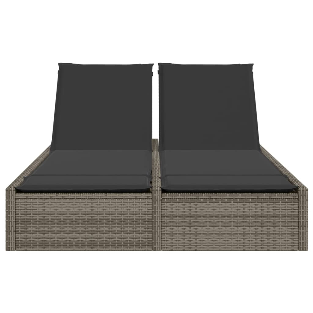 Double sun lounger with cushions in grey poly rattan