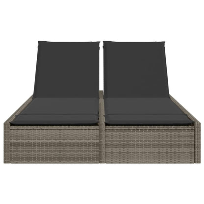 Double sun lounger with cushions in grey poly rattan