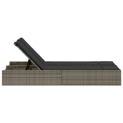 Double sun lounger with cushions in grey poly rattan