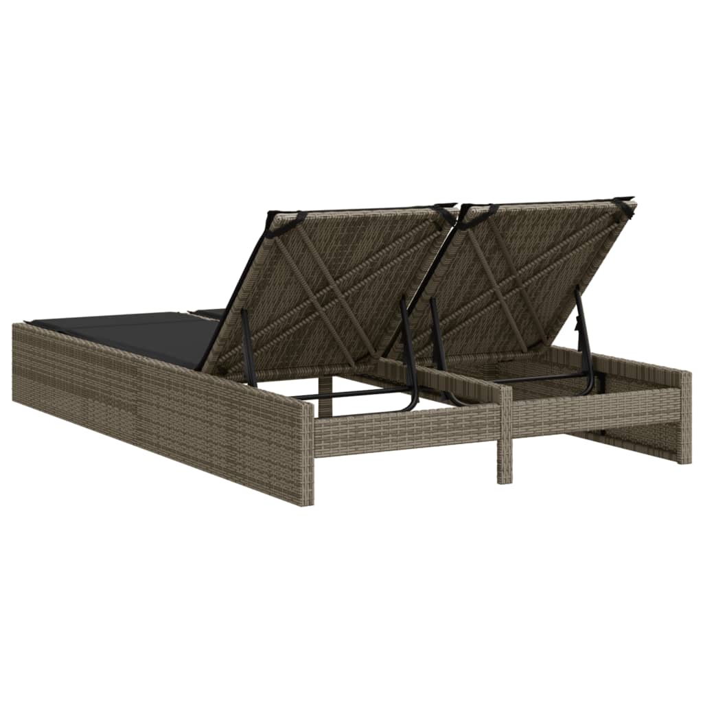 Double sun lounger with cushions in grey poly rattan