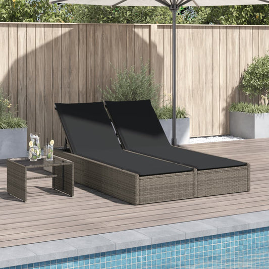 Double sun lounger with cushions in grey poly rattan