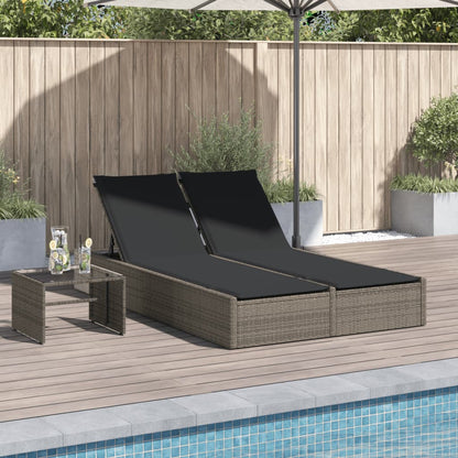 Double sun lounger with cushions in grey poly rattan