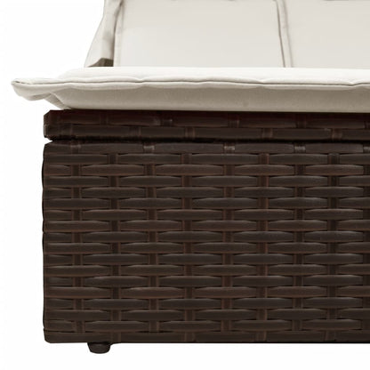 Double sun lounger with canopy and cushions in brown poly rattan