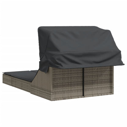 Double sun lounger with canopy and cushions in grey poly rattan