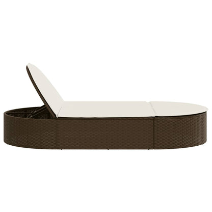 Double sun lounger with cushions in brown poly rattan