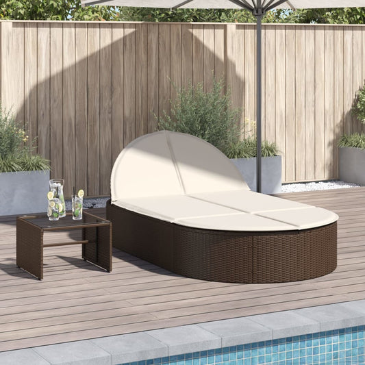 Double sun lounger with cushions in brown poly rattan
