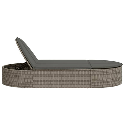 Double sun lounger with cushions in grey poly rattan