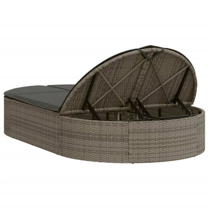 Double sun lounger with cushions in grey poly rattan