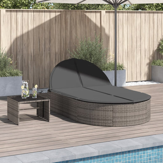 Double sun lounger with cushions in grey poly rattan
