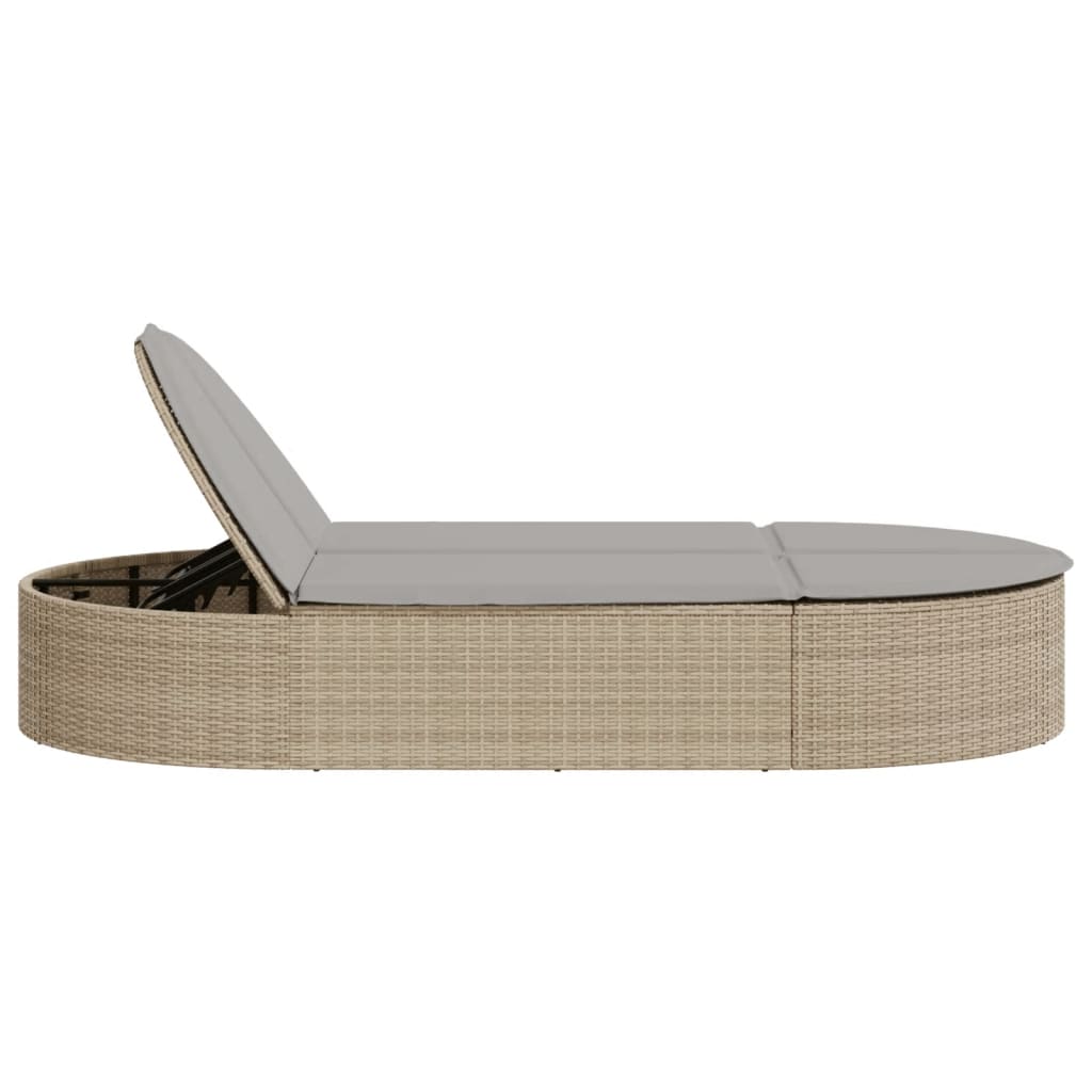 Double sun lounger with cushions in beige PE wicker